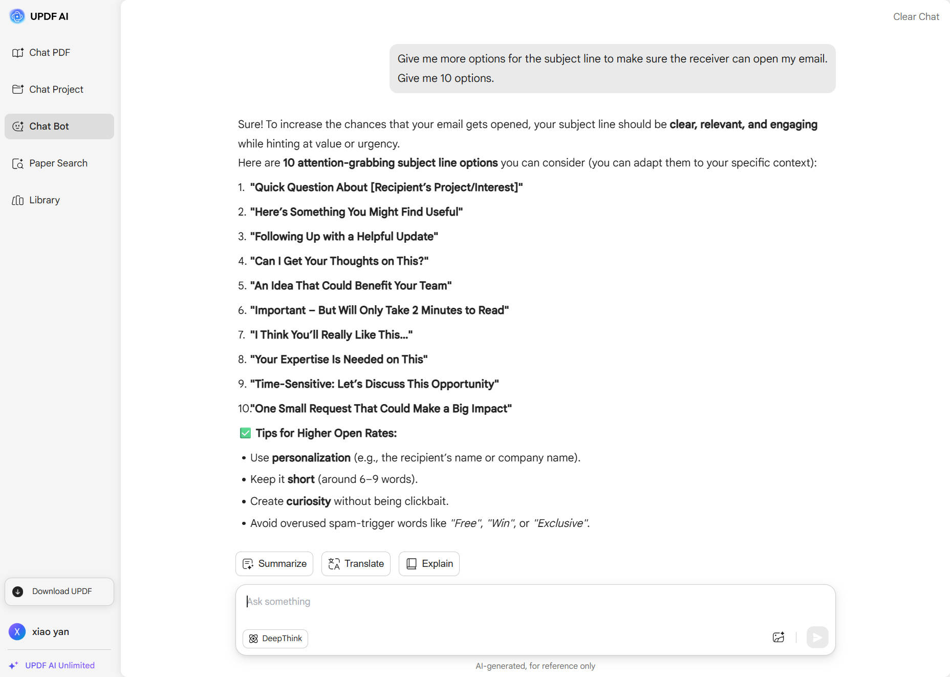  let updf ai write the subject line