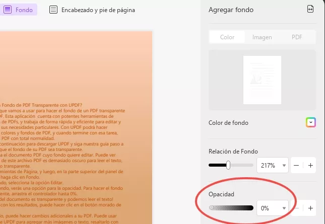 hacer un pdf transparente updf