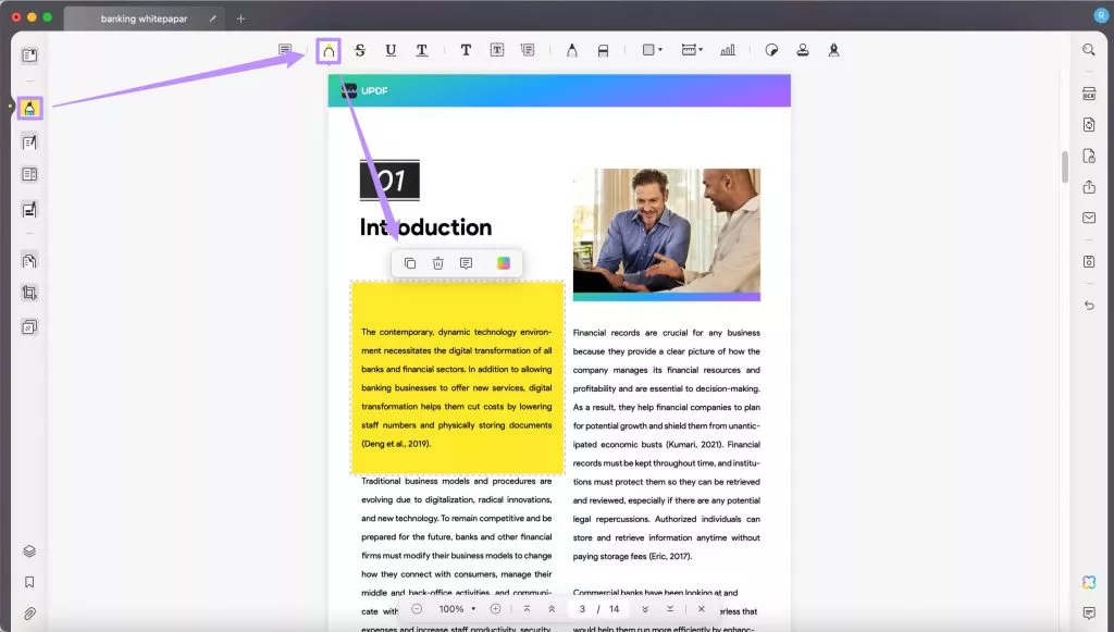 تمييز المنطقة في ملف PDF باستخدام UPDF على نظام Mac