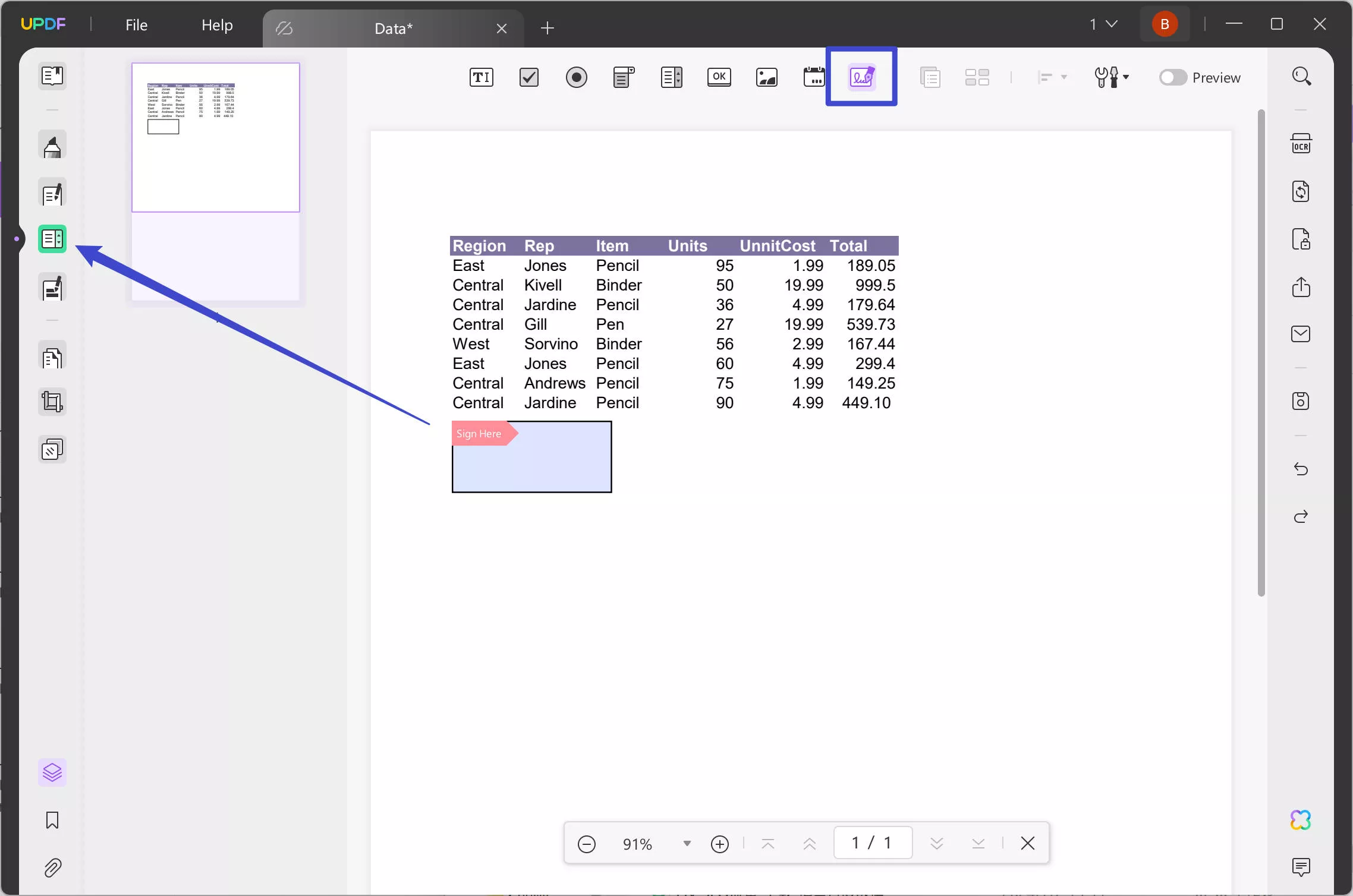 access digital signature tool updf