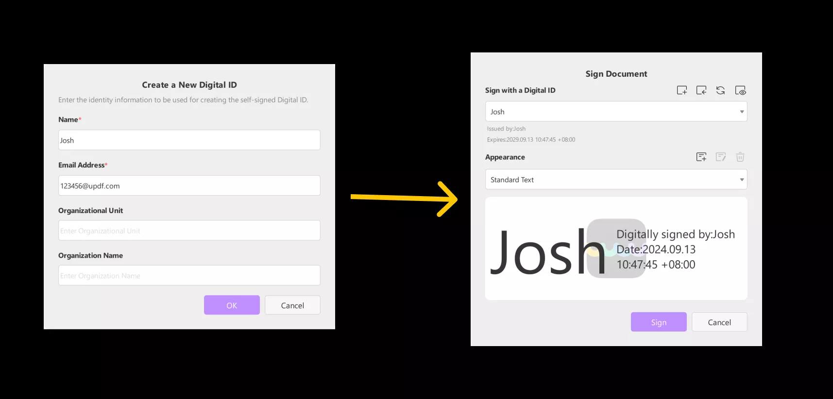 add digital signature details updf