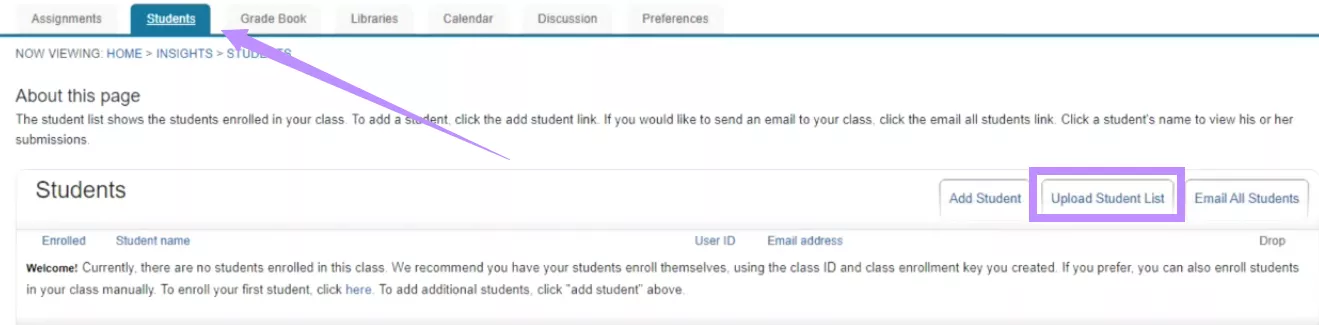 enroll students in turnitin class