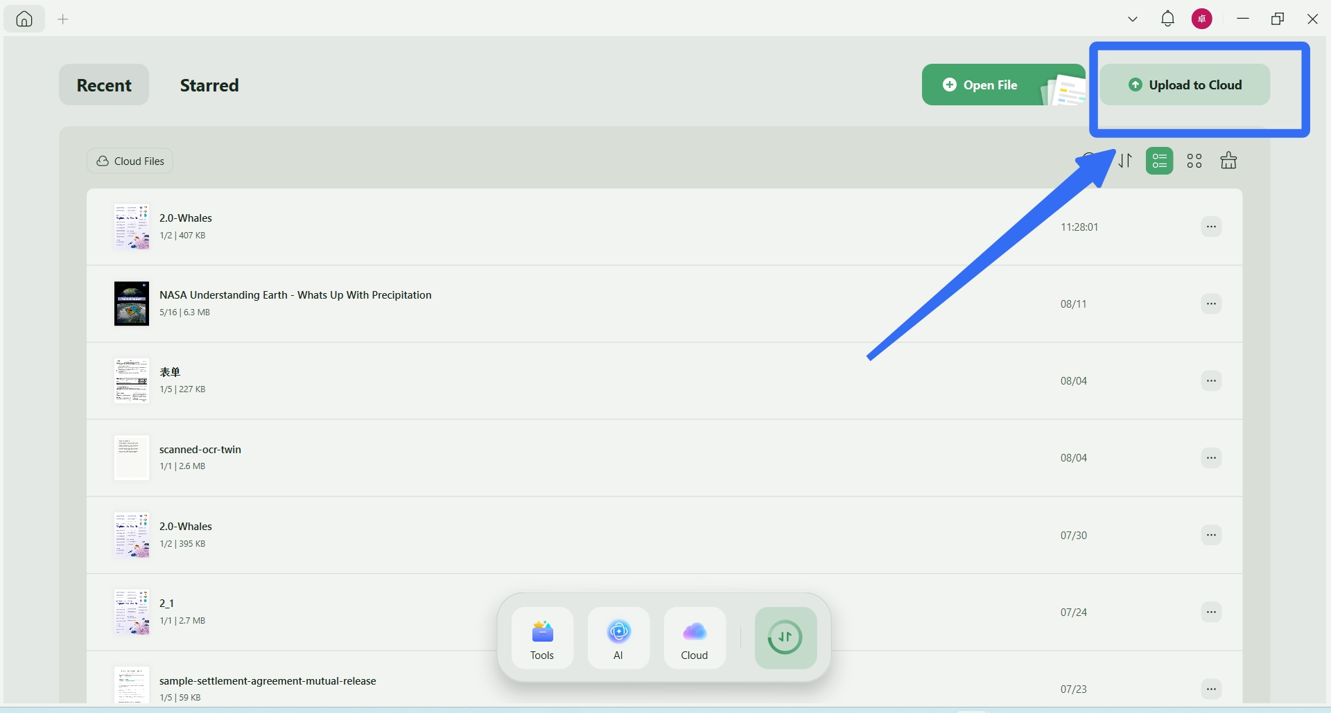 upload the pdf file to UPDF Cloud on Windows and Mac