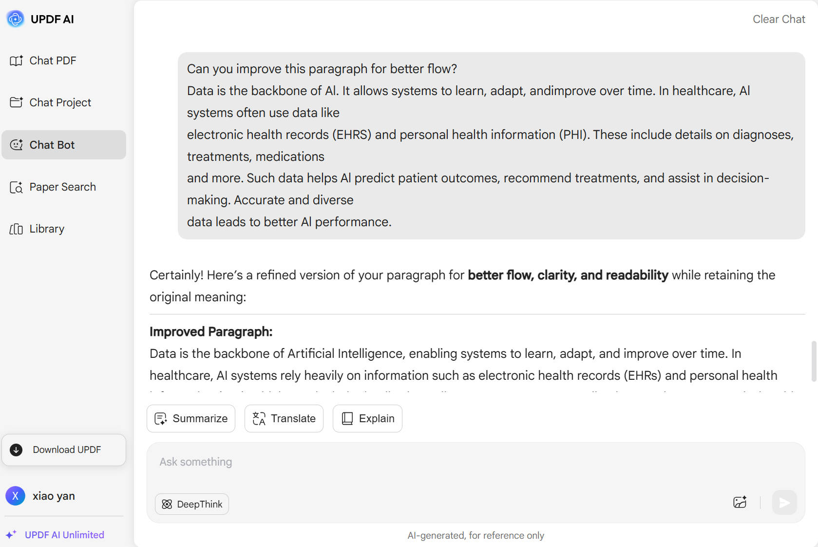  improving text with updf ai