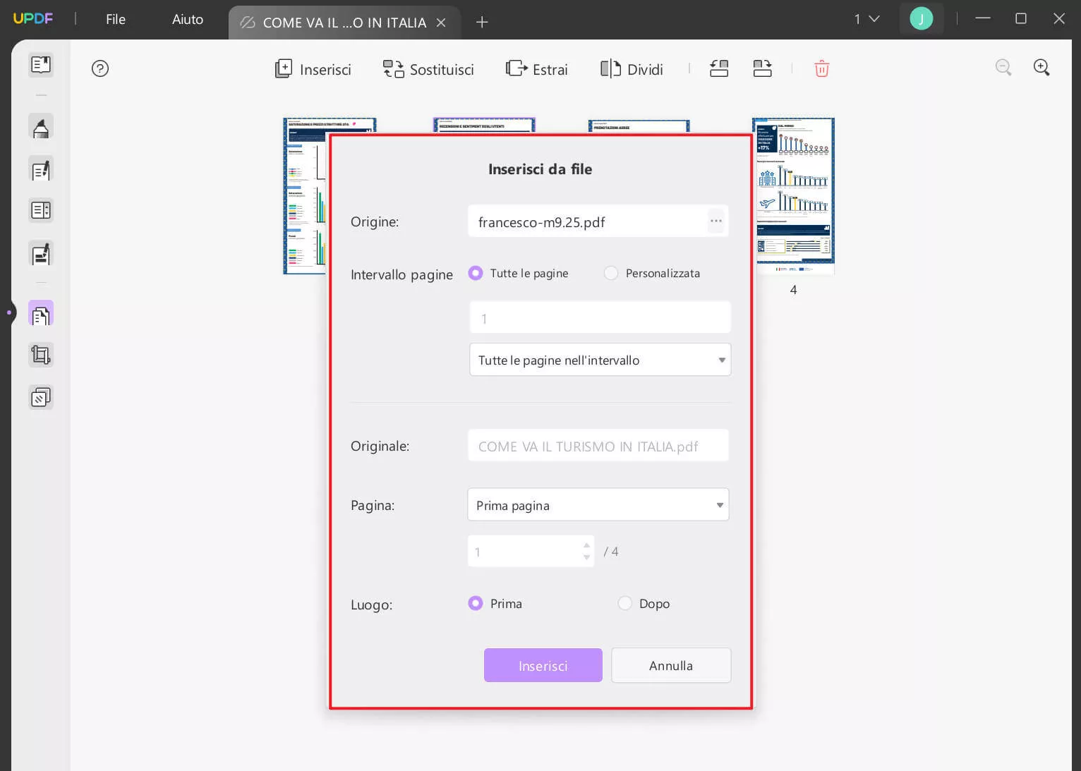 inserisci PDF per combinare PDF