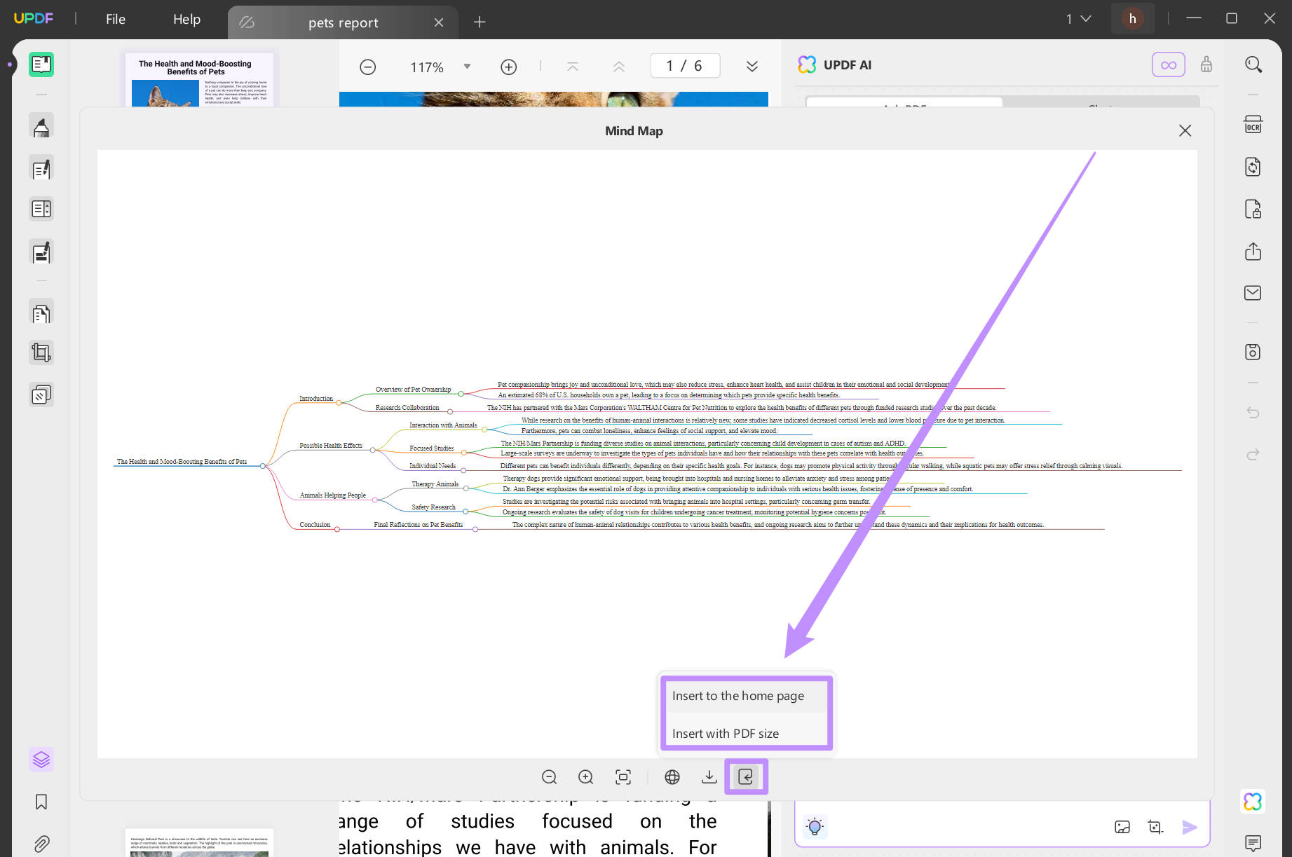 inserting the generated mind maps into PDF documents in updf windows