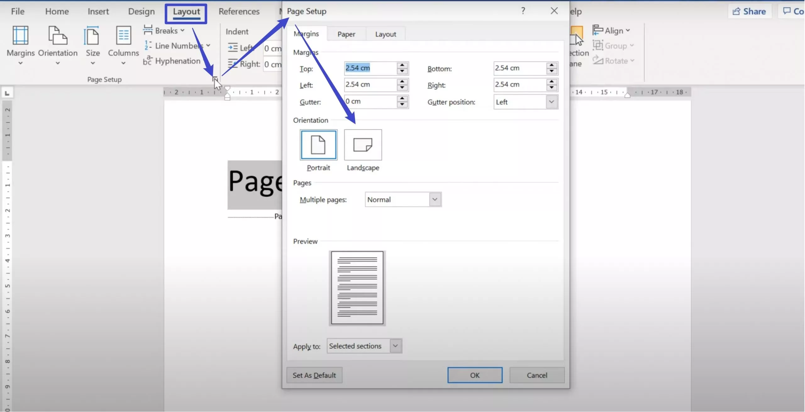 select Landscape under the Orientation section