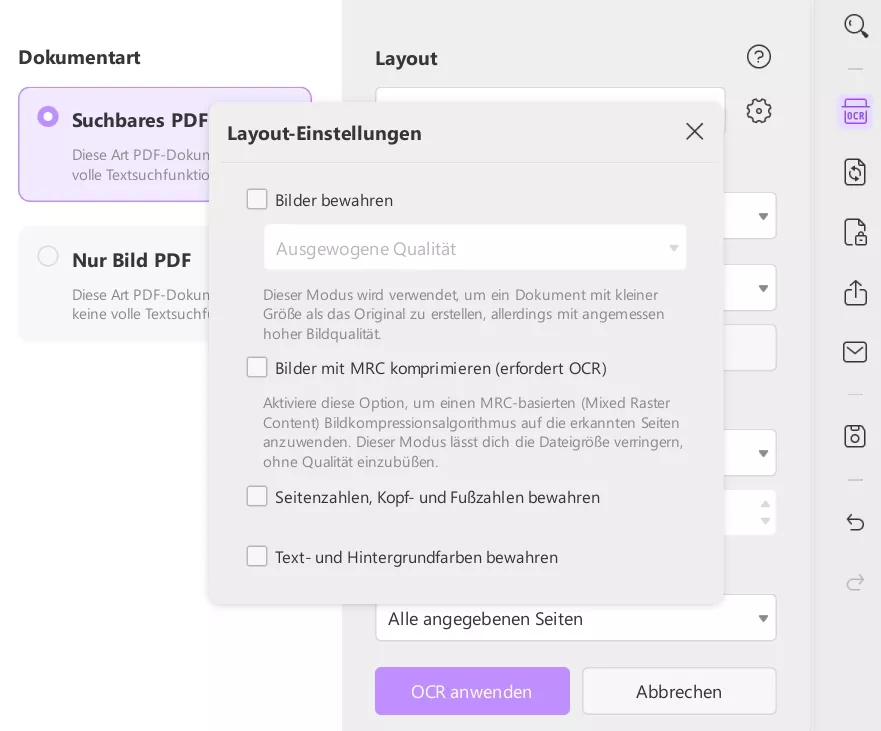 layout einstellungen