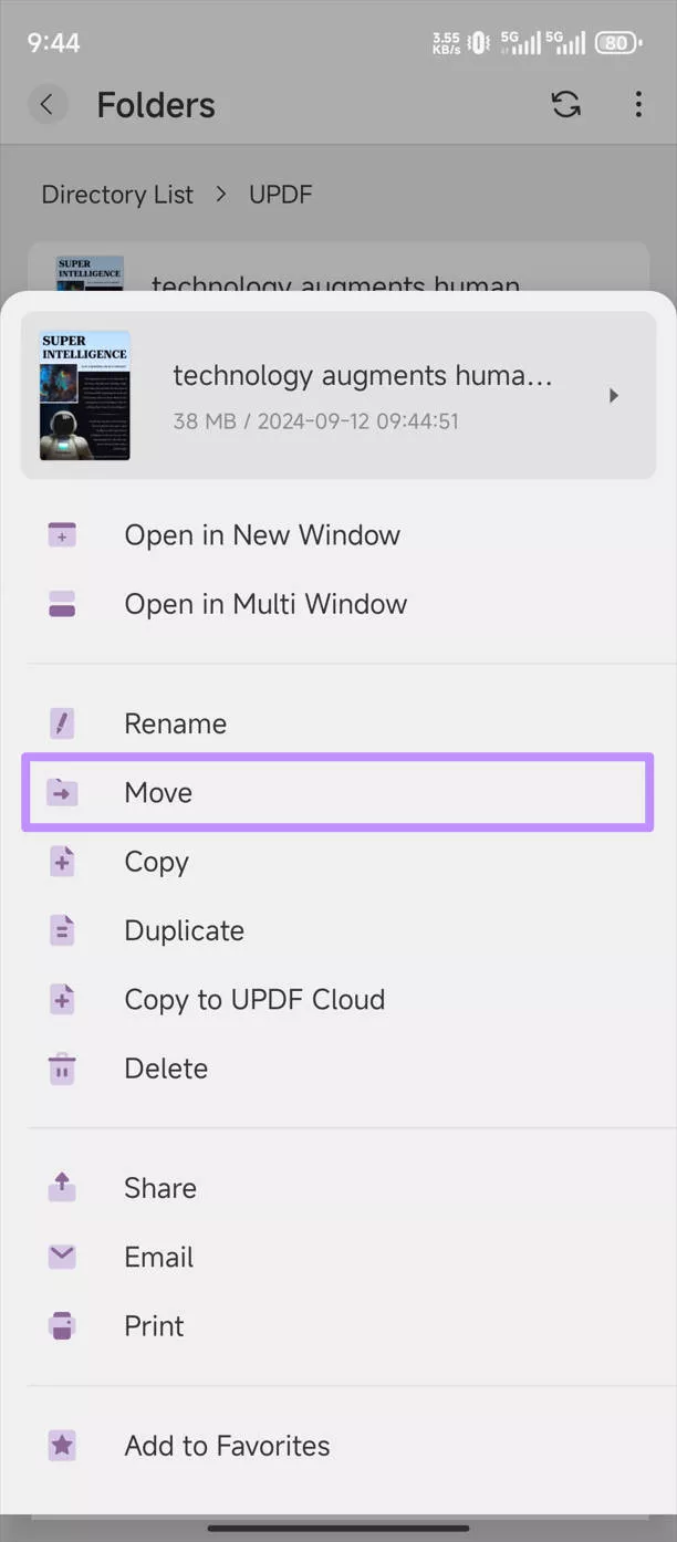move pdf in updf on android