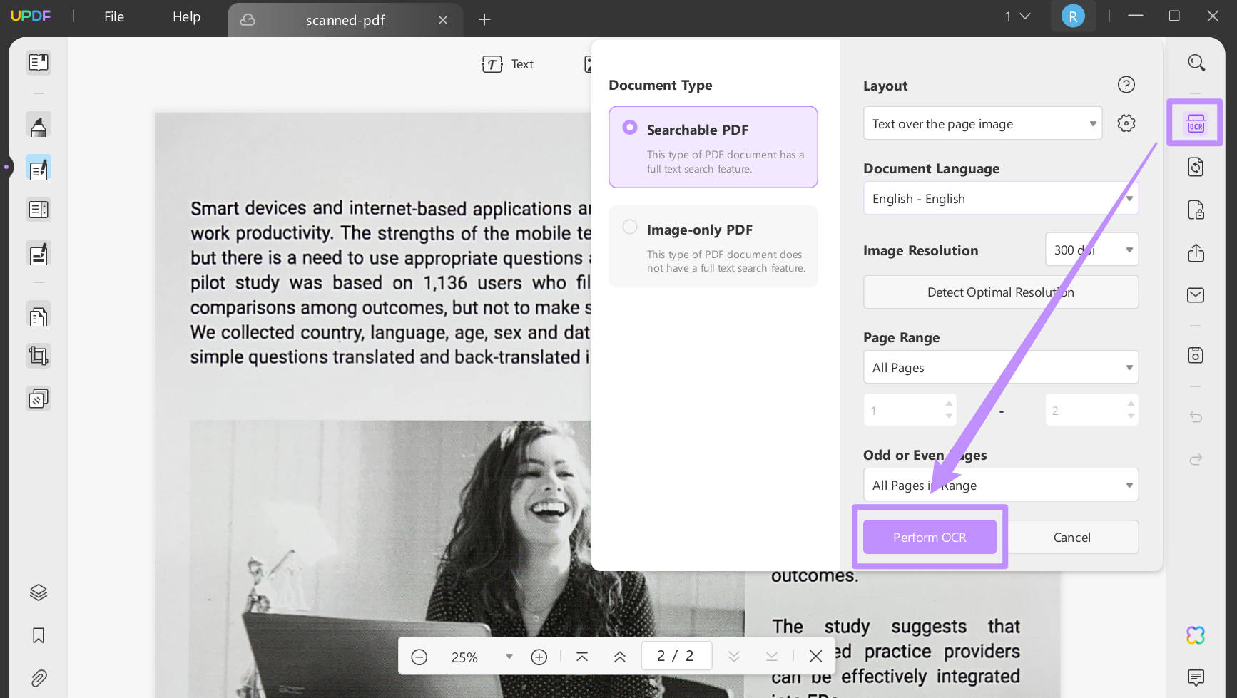 การสแกน PDF ด้วย OCR ด้วย UPDF