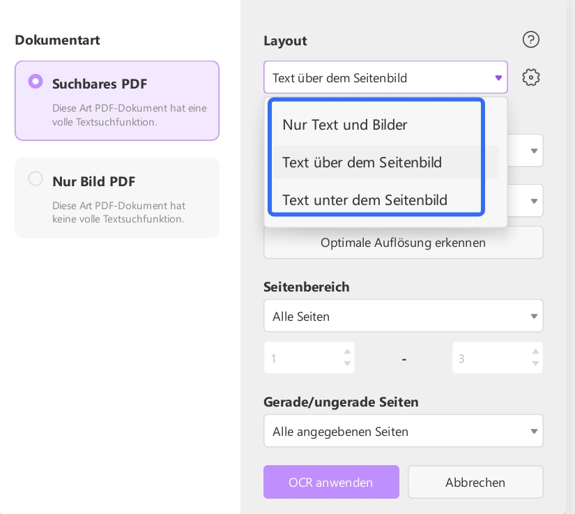 eine Layout-Option wählen