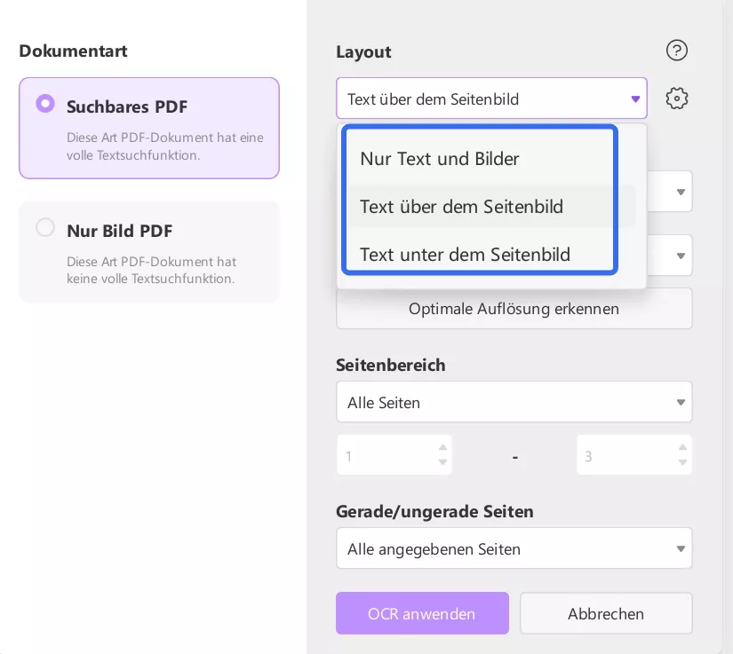 Kopieren von Text aus einer geschützten Webseite - OCR-Layout