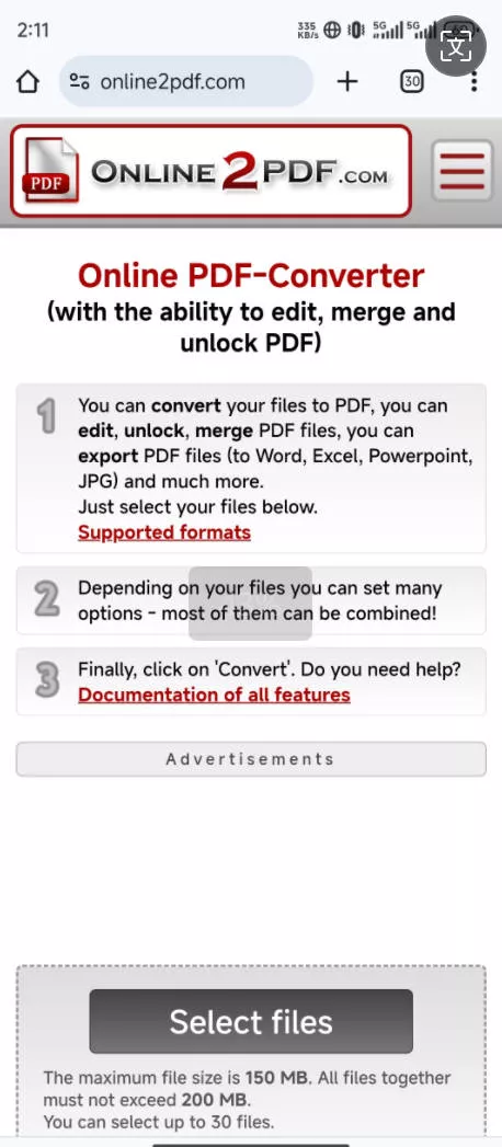 select the word file in online2pdf