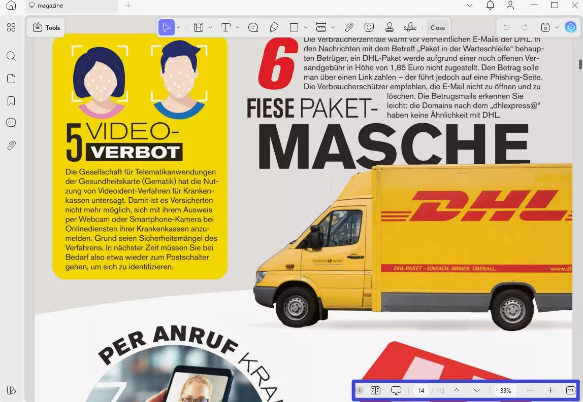 view PDF thumbnail through organize mode