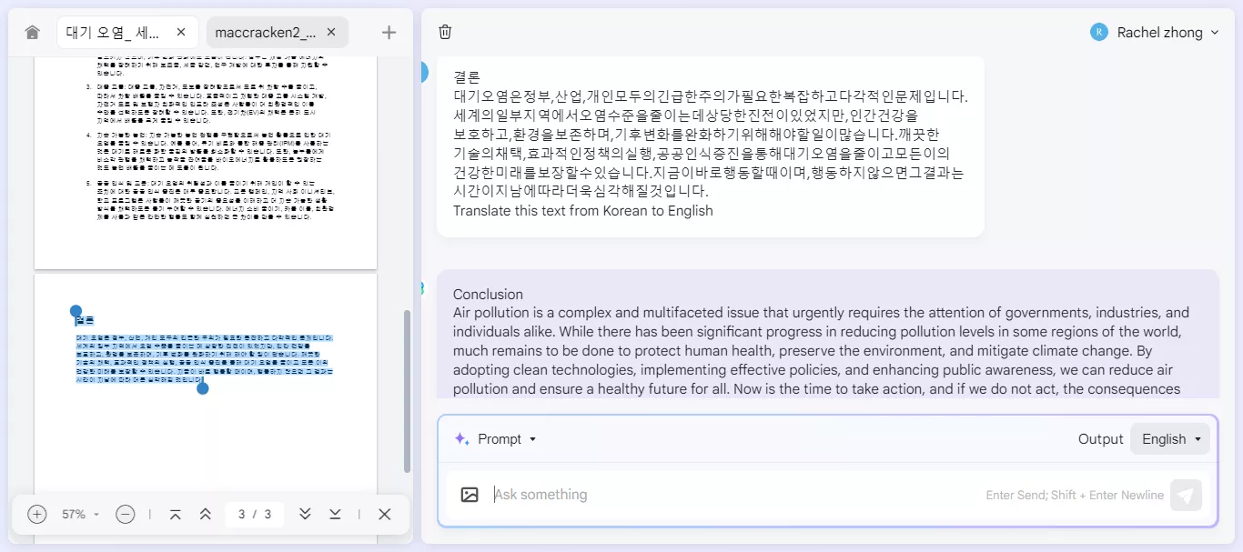 paste the copied content and enter the prompt to translate with updf online ai