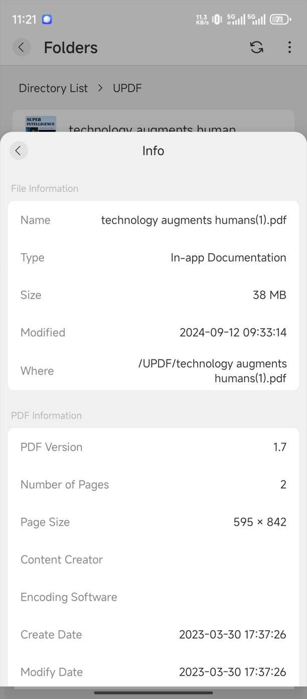 ข้อมูล PDF ใน UPDF บน Android