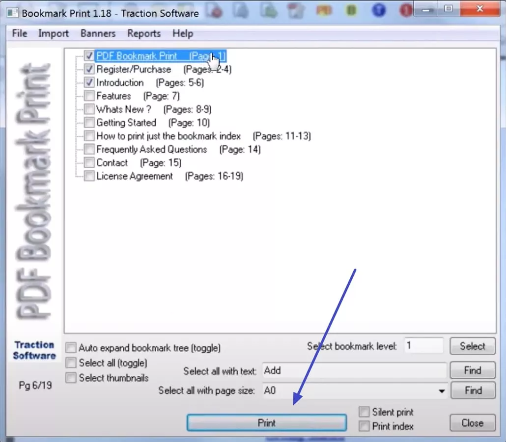 print bookmarks across adobe acrobat