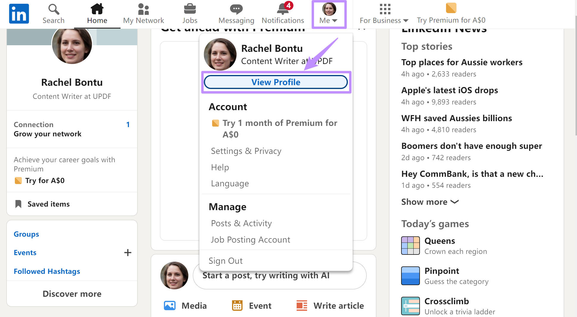 Profile für LinkedIn anzeigen