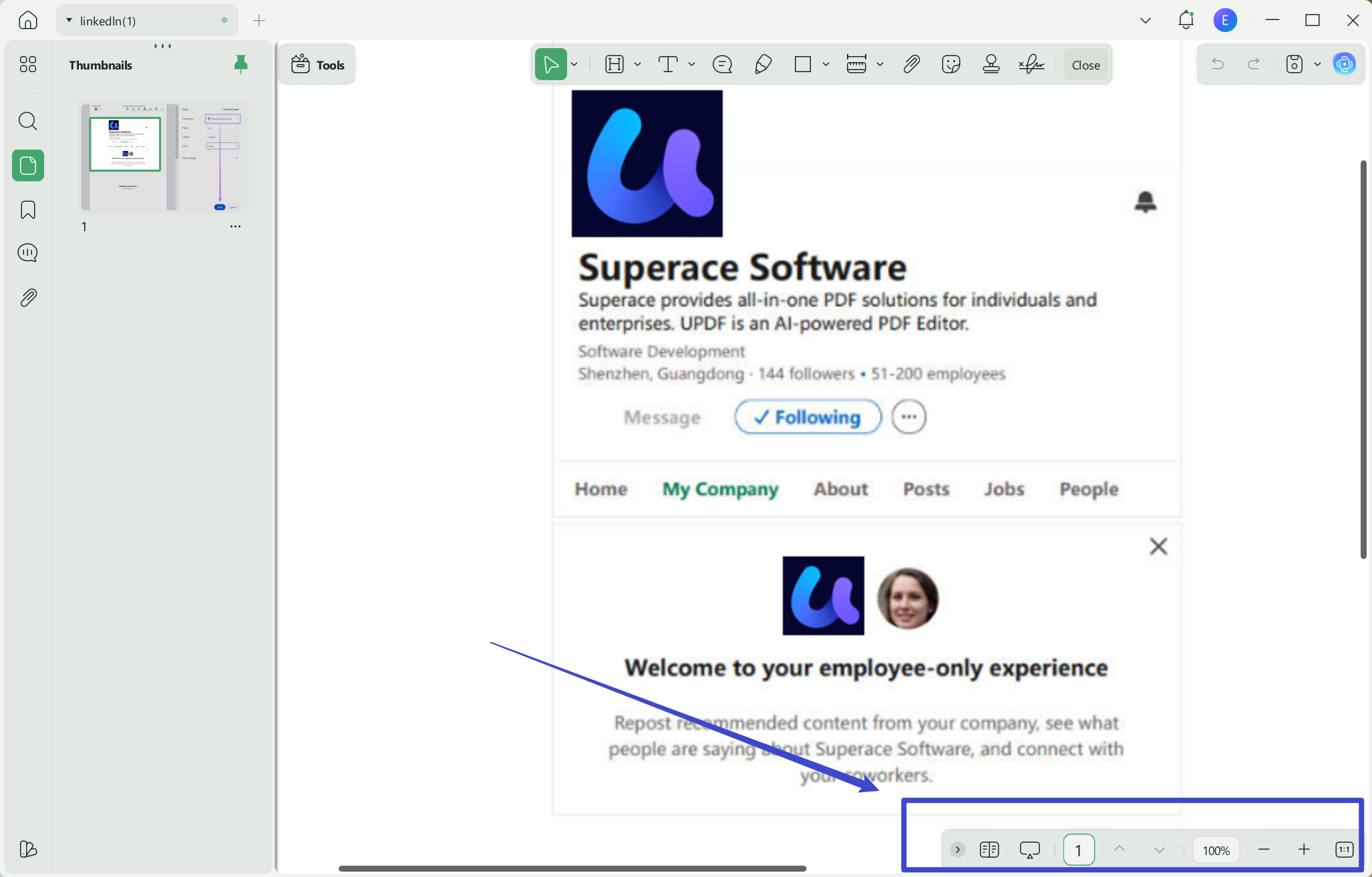 reader mode for the updf linkedin profile