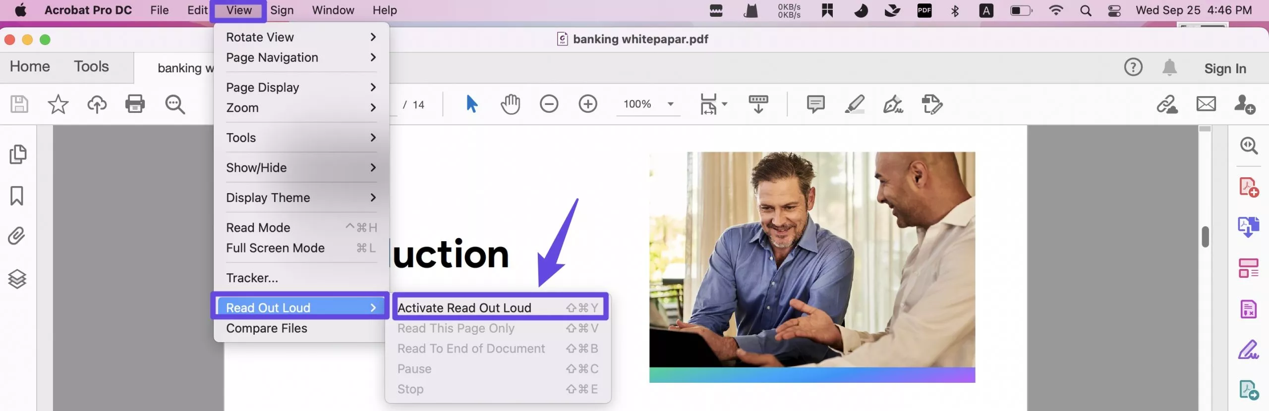 adobe read out loud activation in adobe acrobat