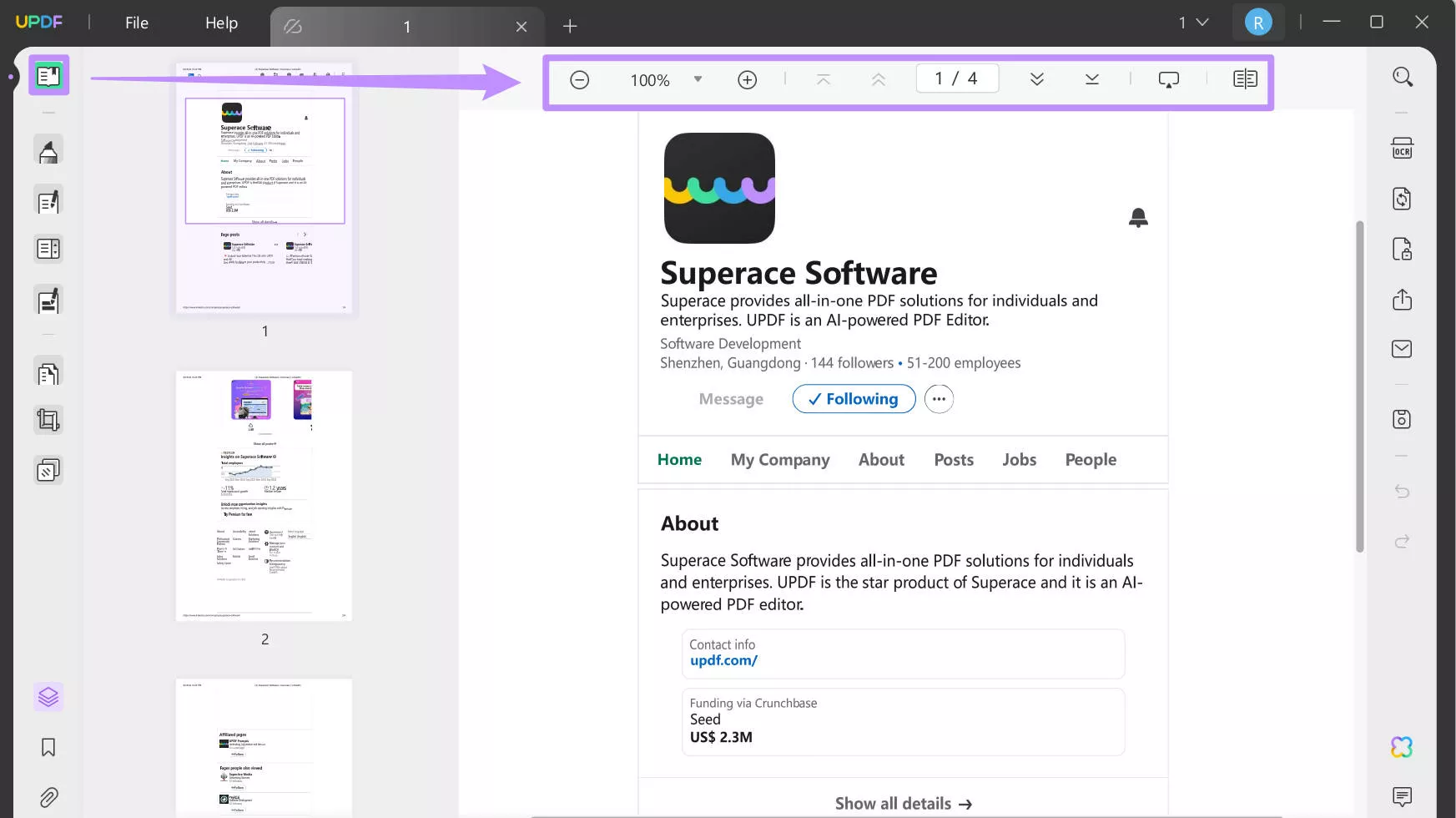 reader mode for the updf linkedin profile