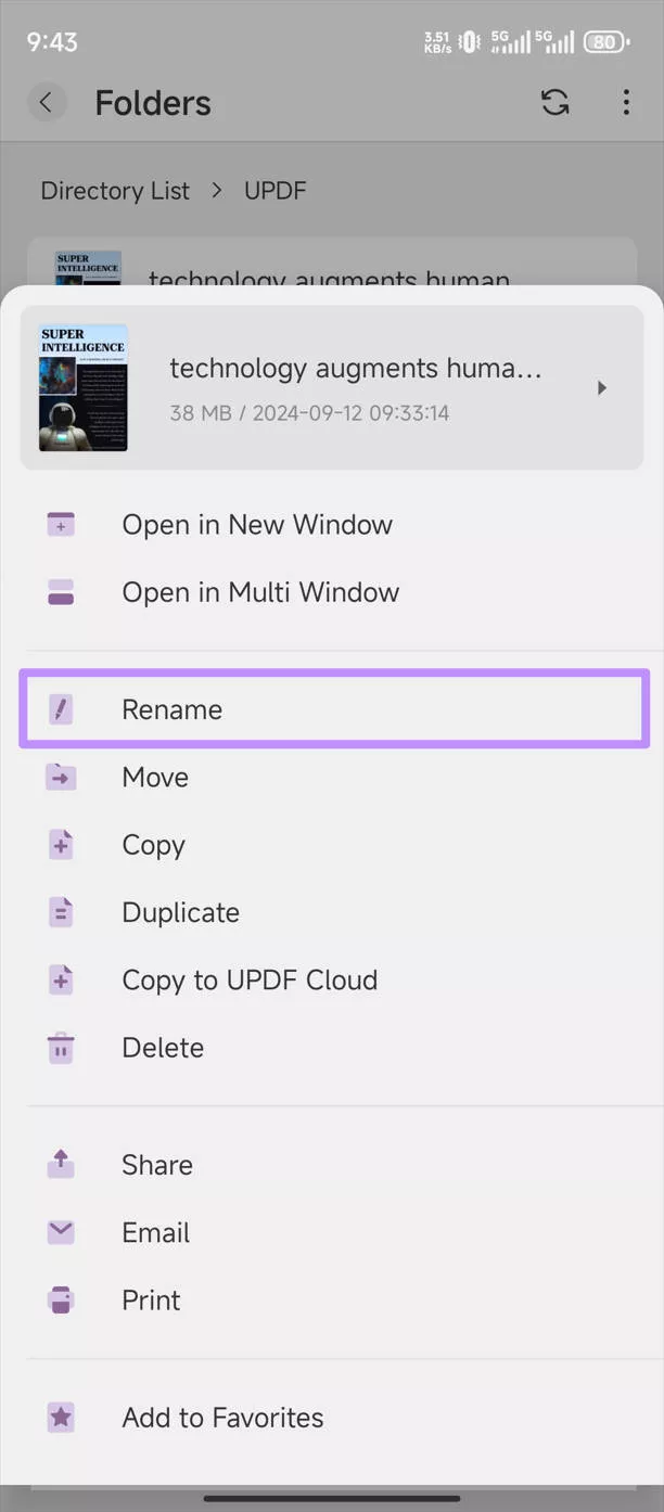 Rename the PDF with UPDF on android