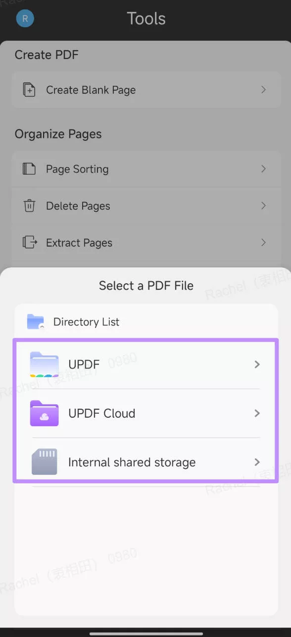 Select the folder to edit with UPDF Android