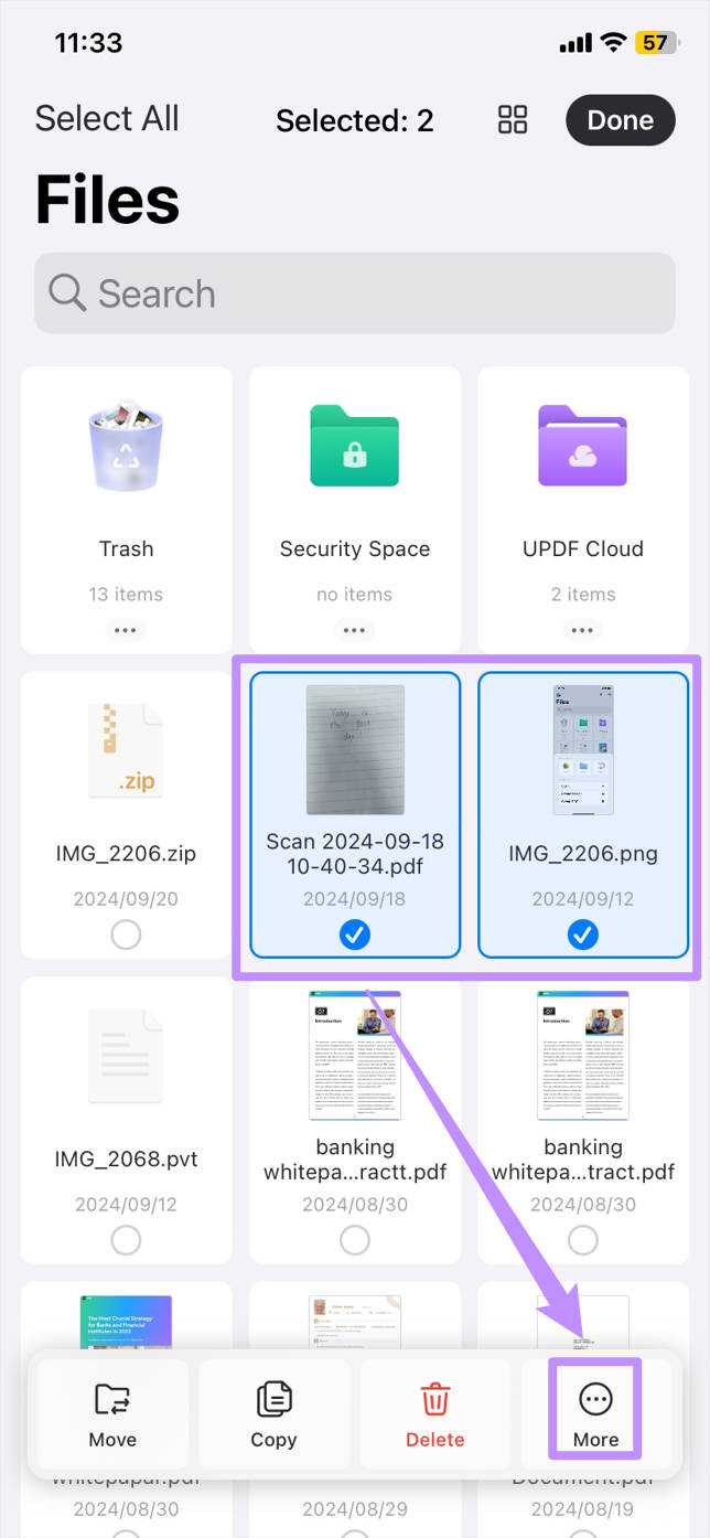 Selecteer meer in updf voor ios
