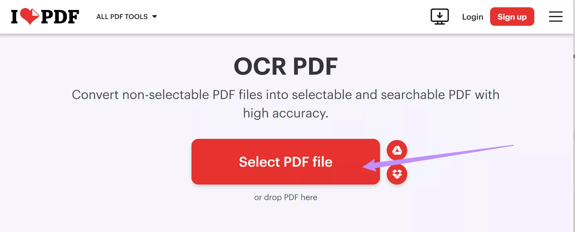 select file for ilovepdf ocr