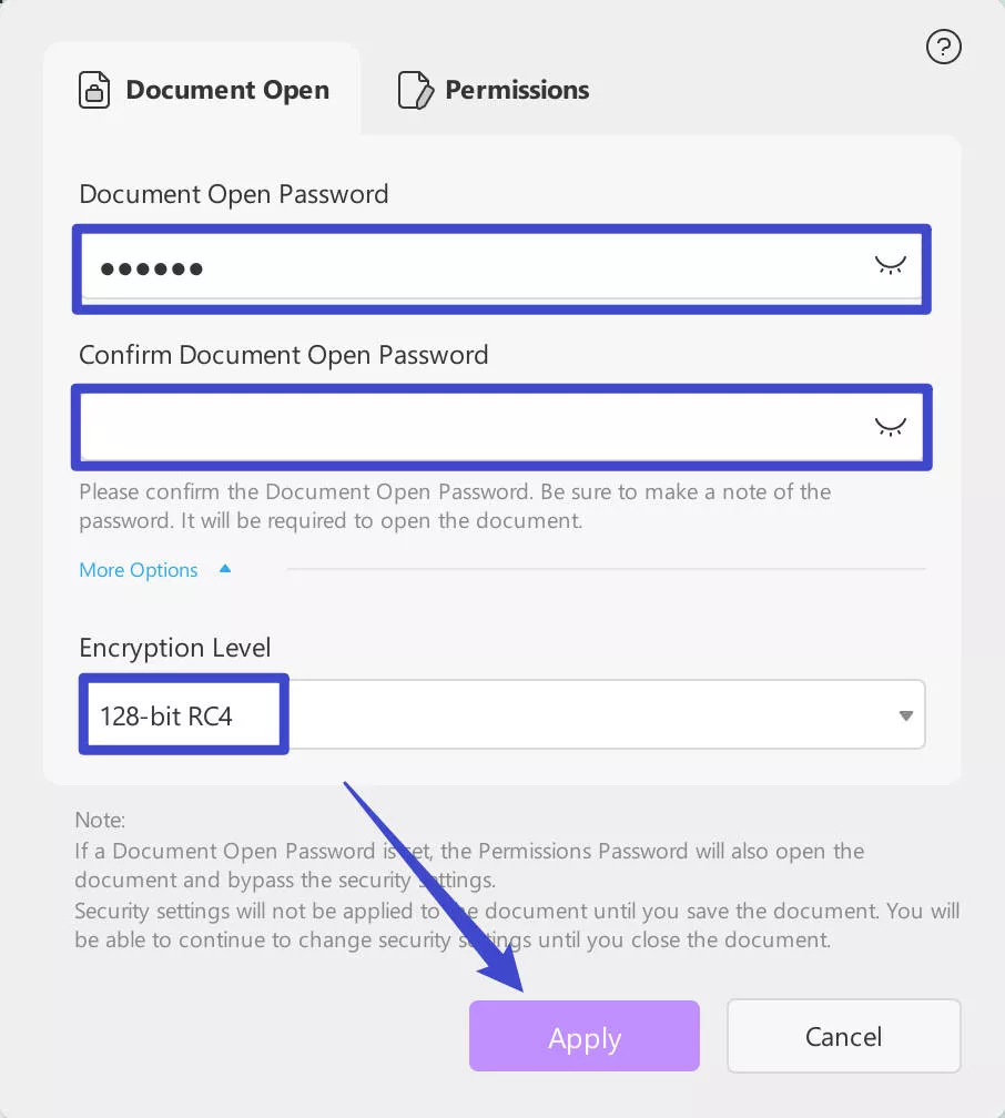 set document open password