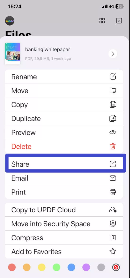 Teilen Sie das PDF auf UPDF iPhone