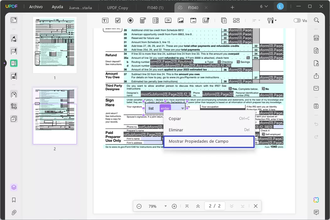 cómo editar una lista desplegable en un PDF