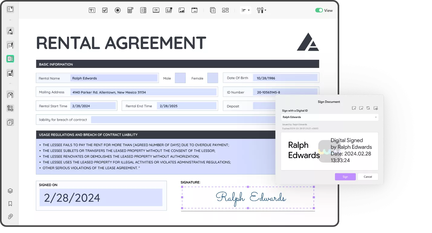 financial statement form updf ai feature