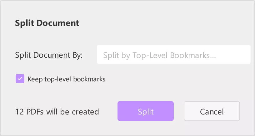 split by top-level bookmarks