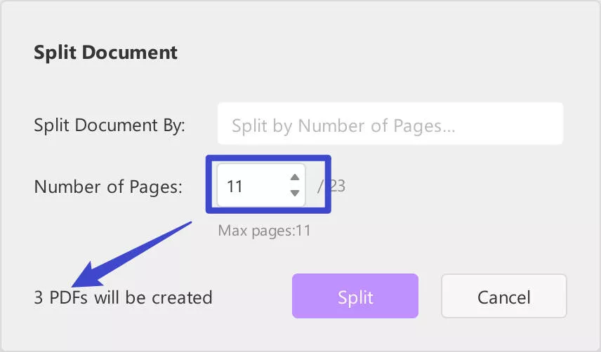 split by number of pages