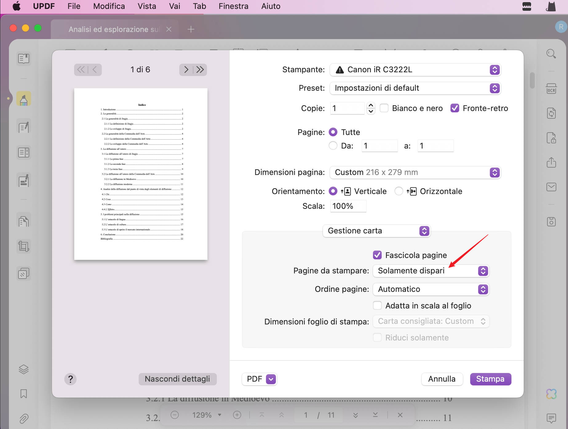Stampare pagine dispari in PDF su Mac