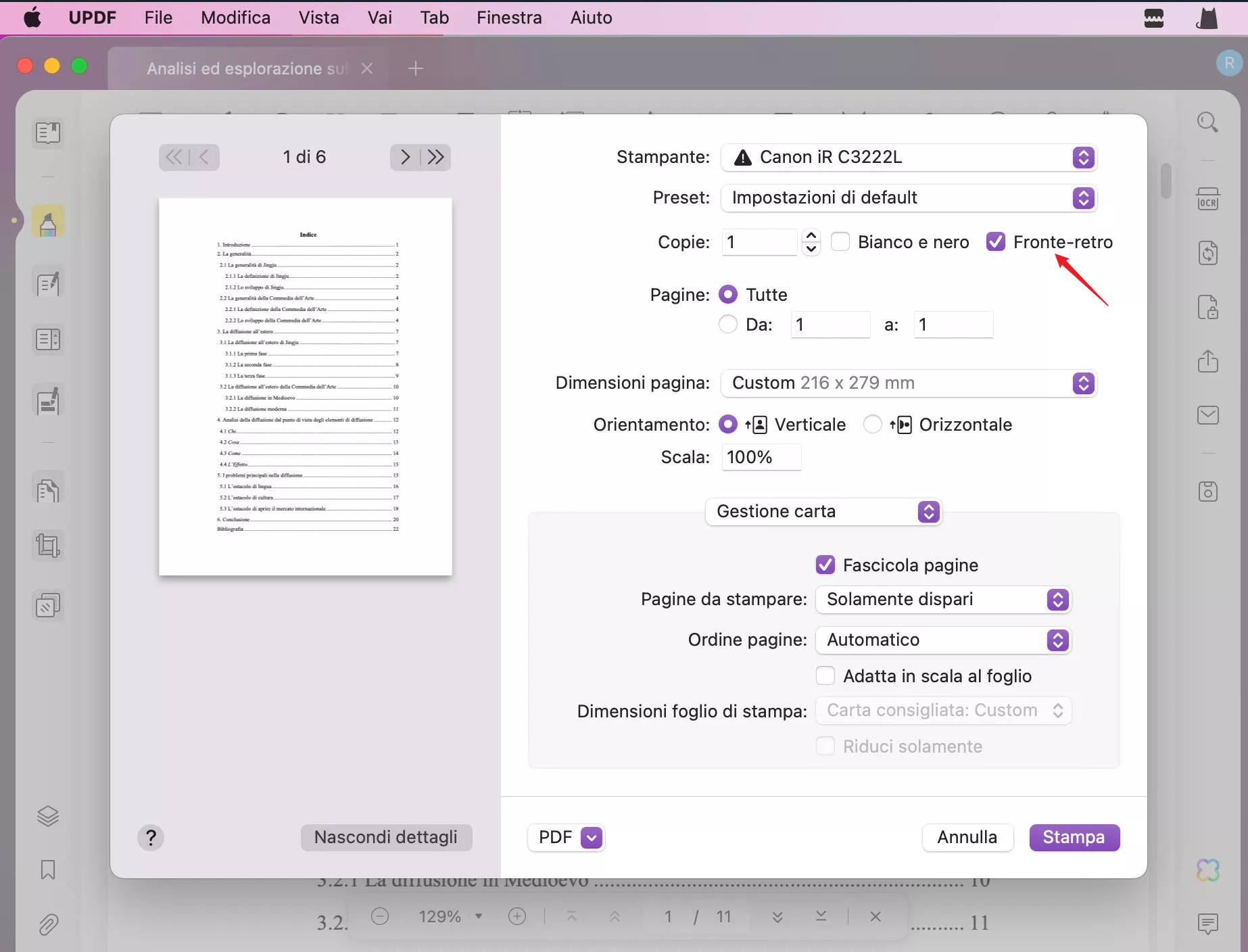 Stampare un PDF fronte-retro su Mac