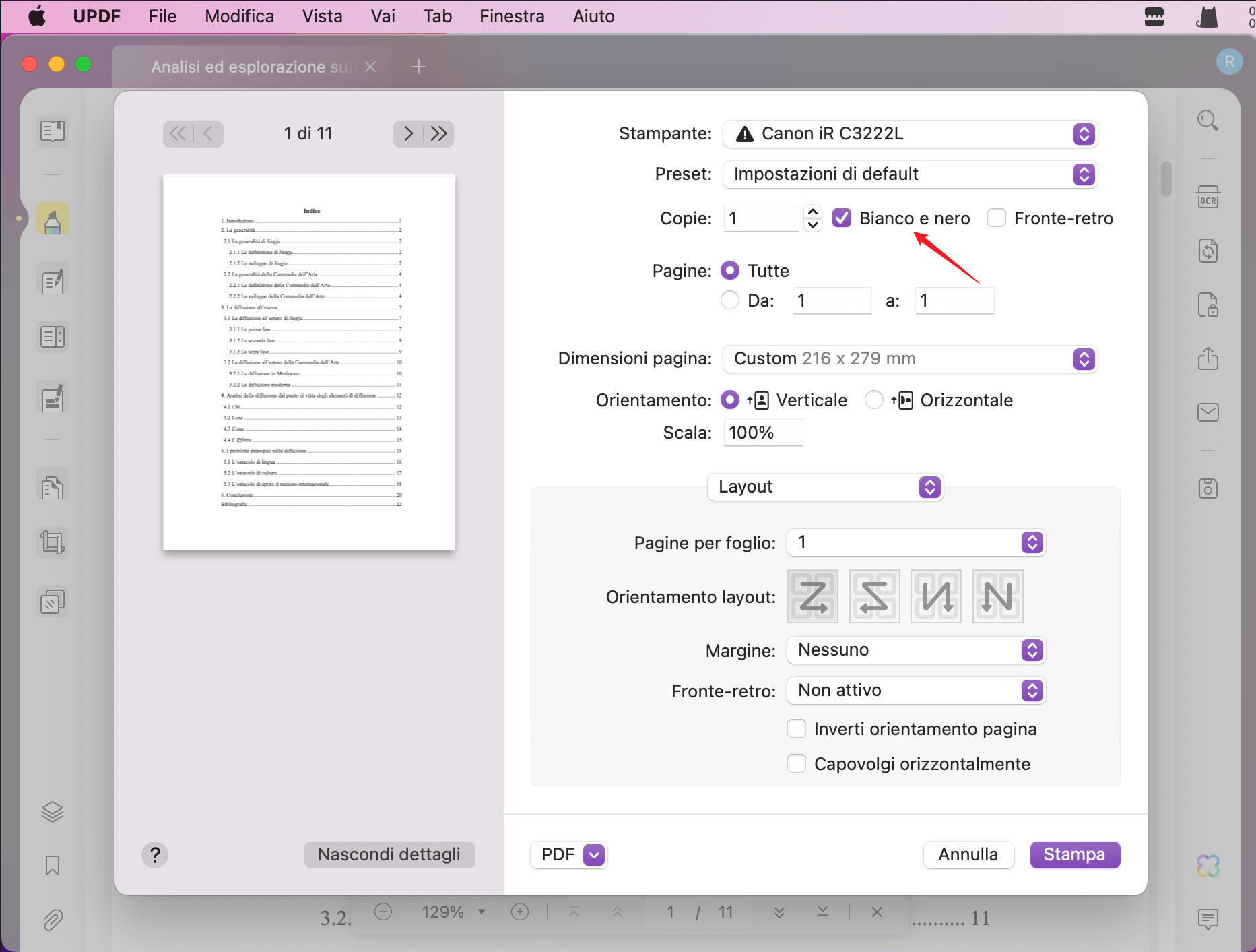 Stampare un PDF in bianco e nero