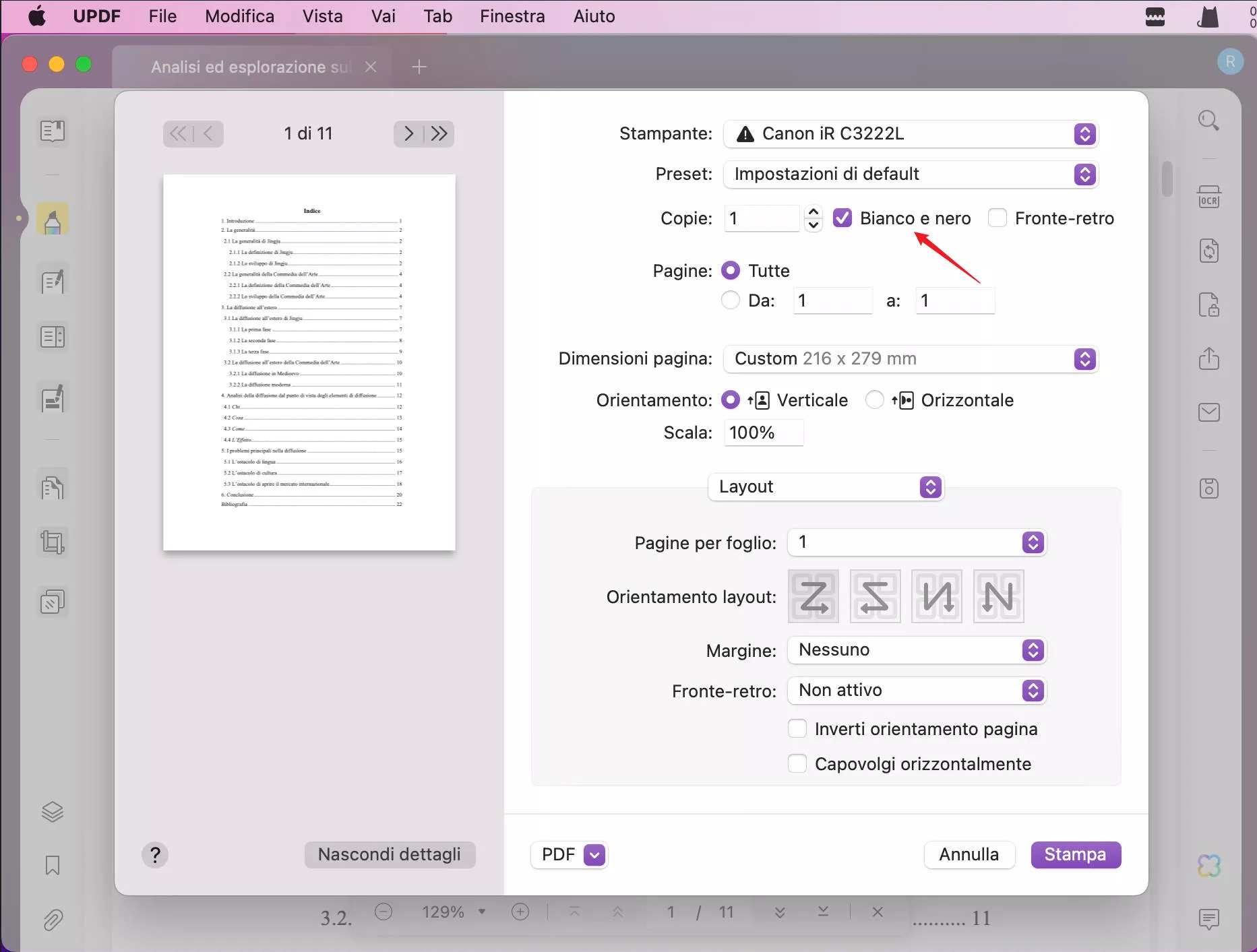 Stampare un PDF in bianco e nero