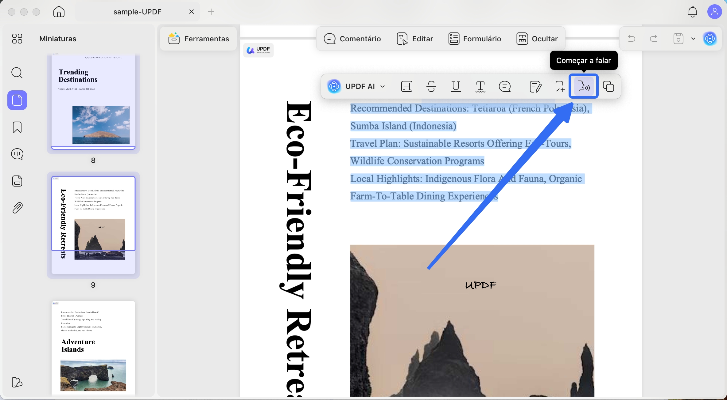 começar a falar - transformar pdf em áudio grátis