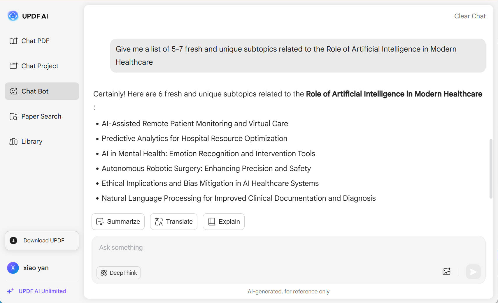 updf ai generating topic ideas