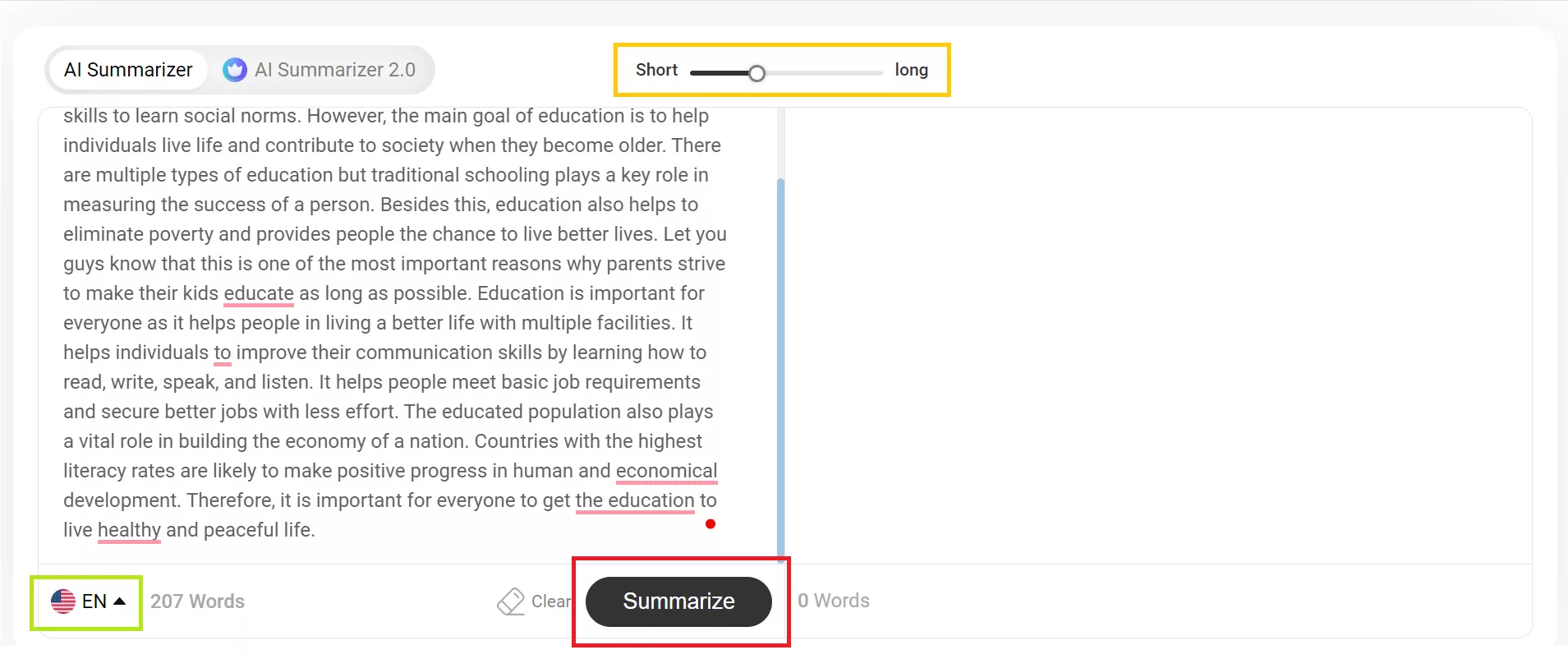 summarize text with summarizer.org