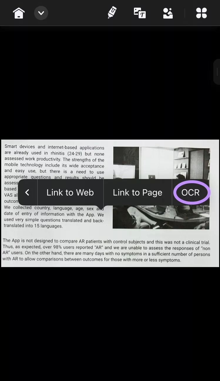 tap ocr icon in updf for ios