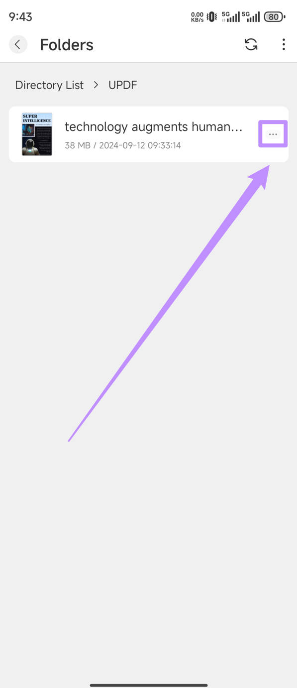 สามเอกสารหลัง PDF ในโฟลเดอร์ที่เลือกด้วย UPDF บน Android