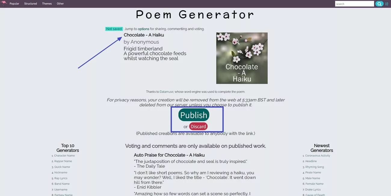 creare haiku usando Poem Generator