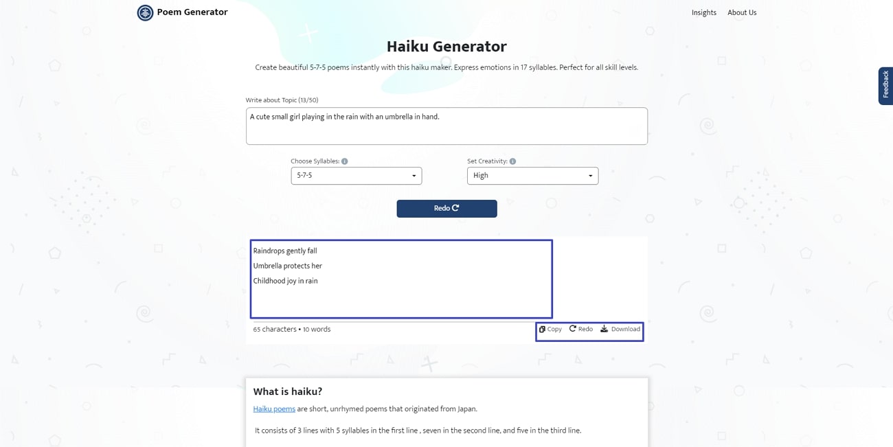 generazione di haiku con AI Poem Generator