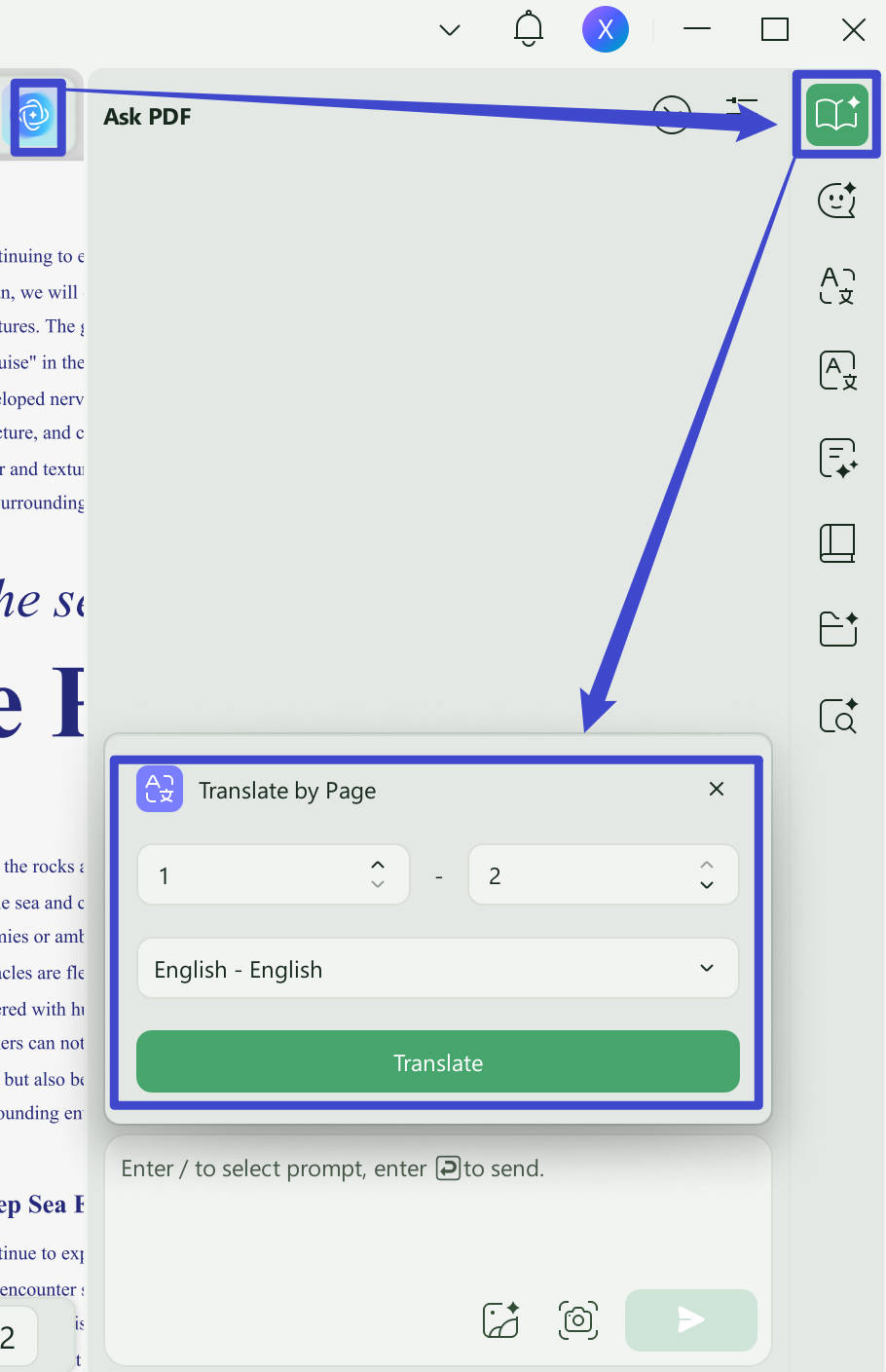 translate the content by page with updf ai on windows and mac