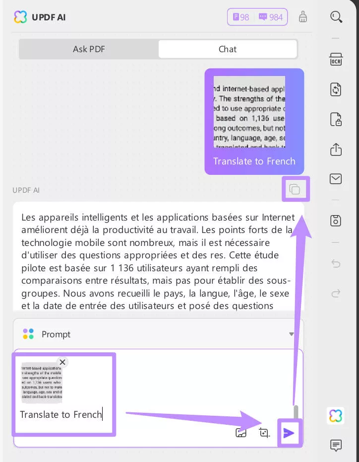 translate the screenshots with updf ai