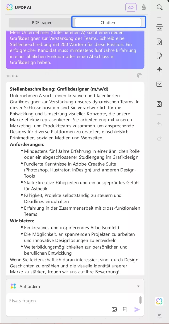 UPDF AI-Eingabeaufforderungen