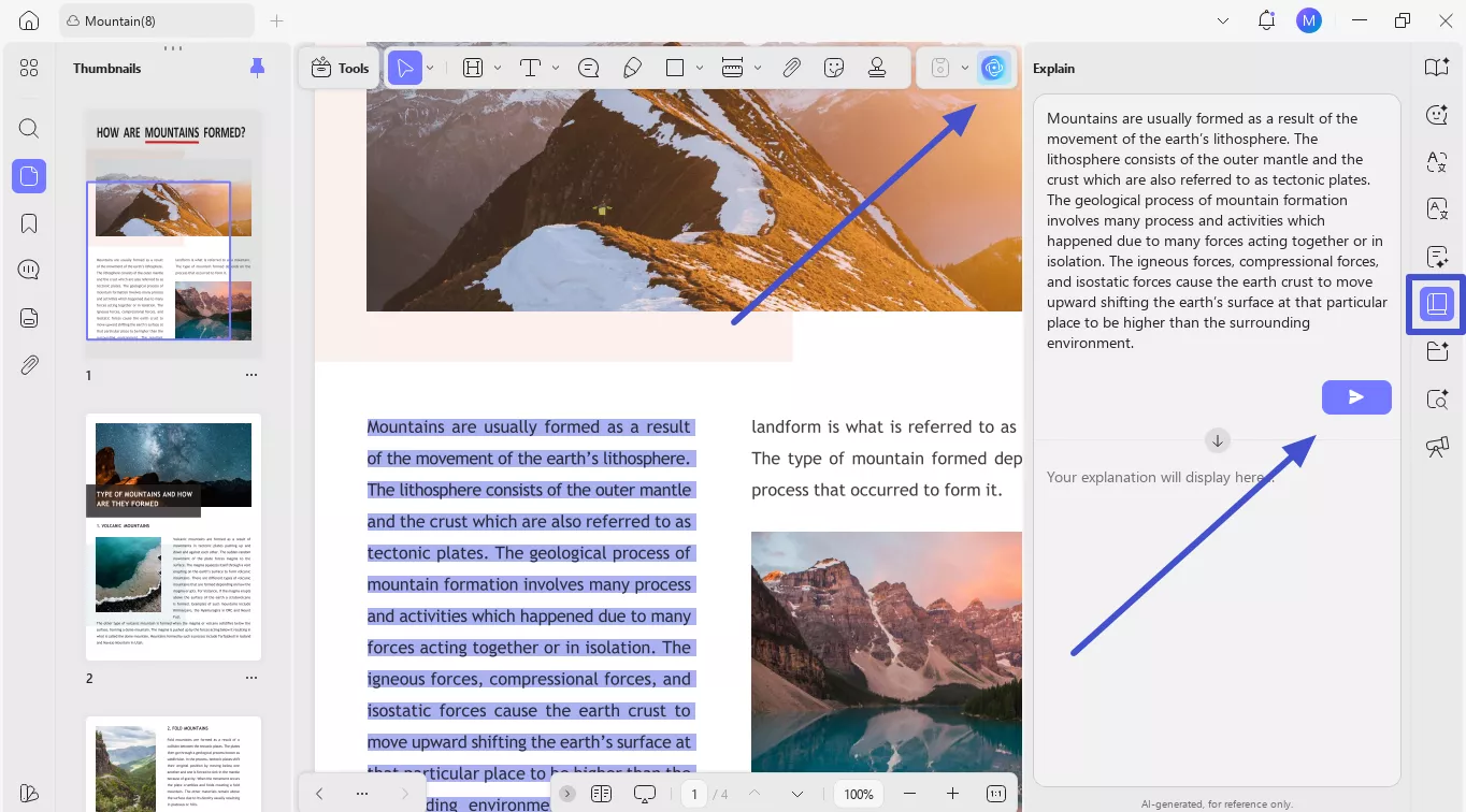 access the explain feature in updf ai